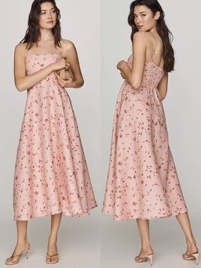 NEW Anthropologie REFORMATION Pink Floral NOELIA Monette LINEN Maxi DRESS US 2